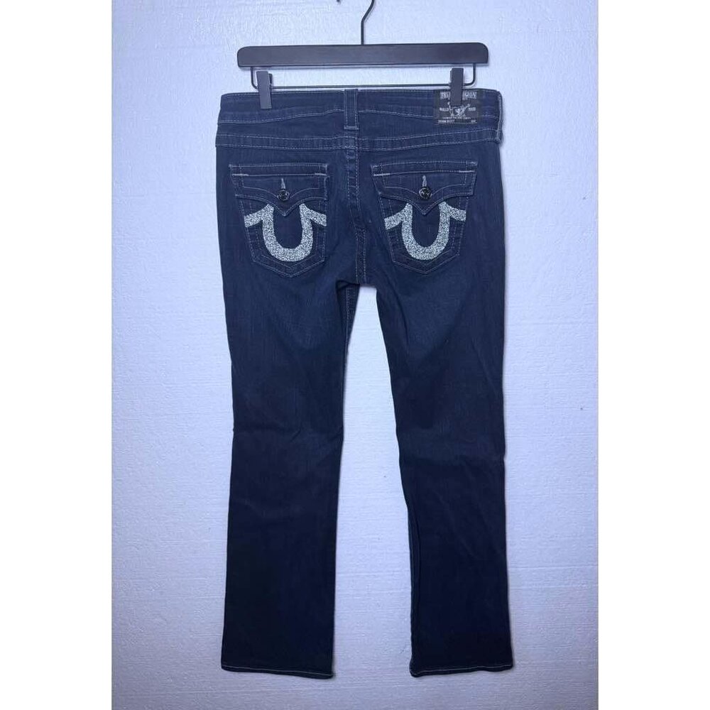 True Religion Size 30 Dark Wash Low Rise Flap Pocket Straight Leg Jeans Sparkle